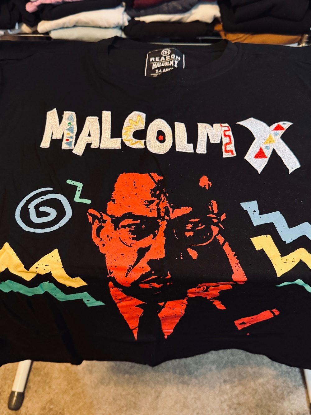 Reason Black Malcolm X Graphic Tee with Red & Multicolor Accents
